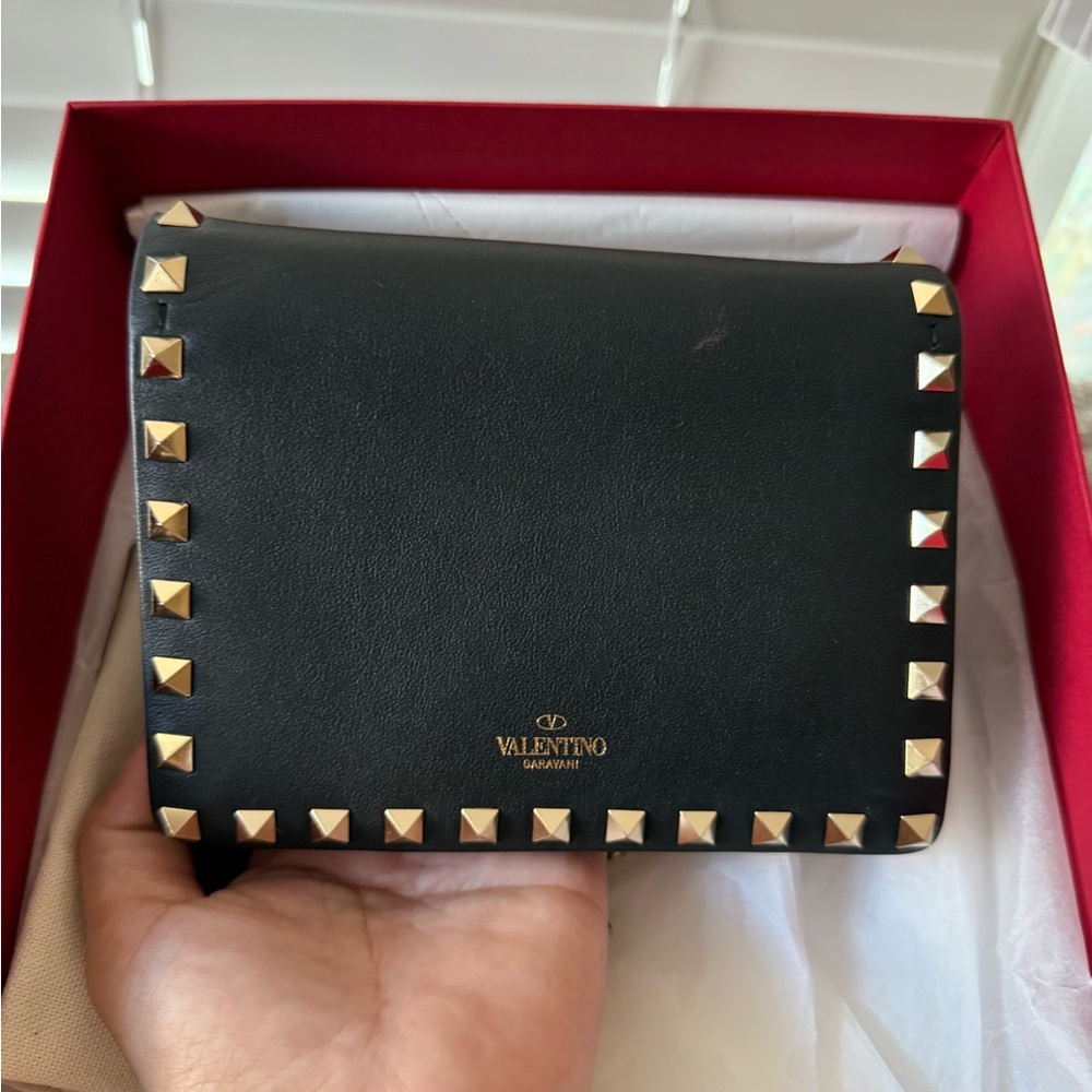 Valentino Black Leather Wallet with Gold Accents
